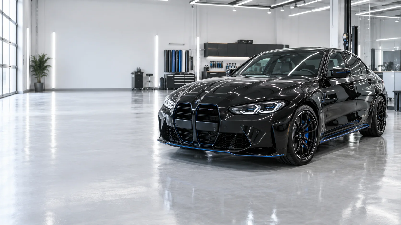 Автомобиль в светлой детейлинг-студии, иллюстрация WRAP